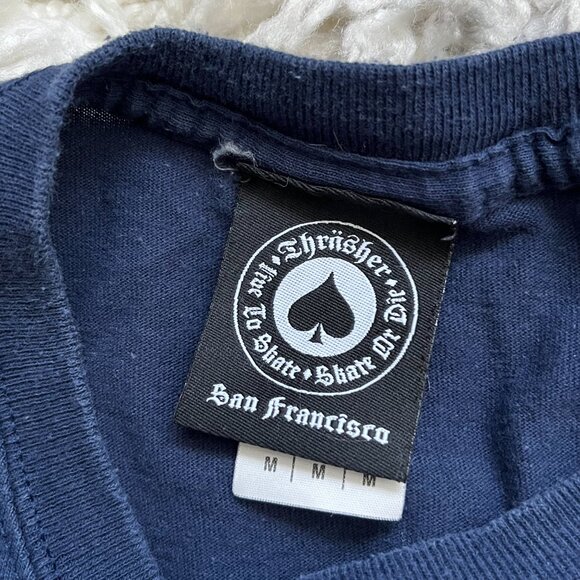 Y2K Authentic Thrasher Magazine Goat Horn Devil 666 Logo Blue T Shirt Size M - Picture 2 of 5